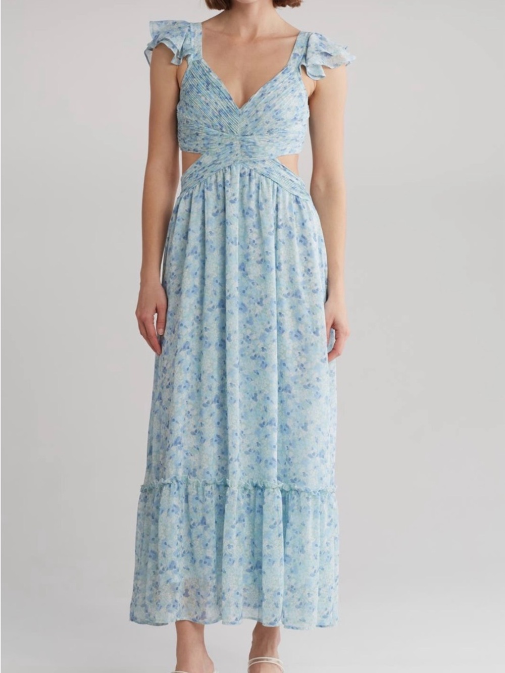 Blue Pepper Light Blue Floral Cutout Maxi Dress Large